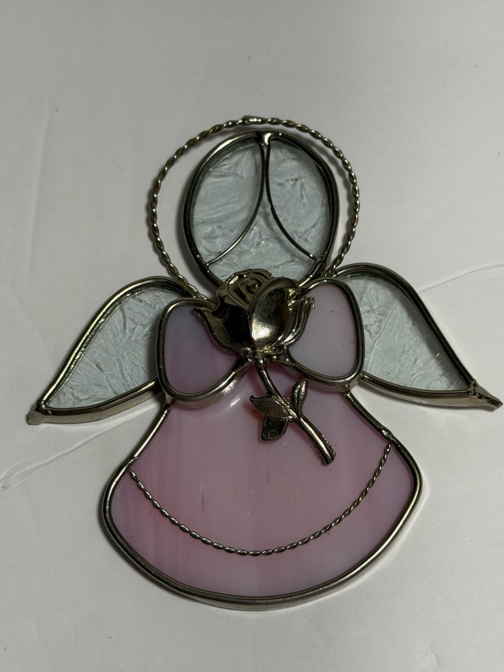 Pink Stained Glass Angel Hanging Ornament